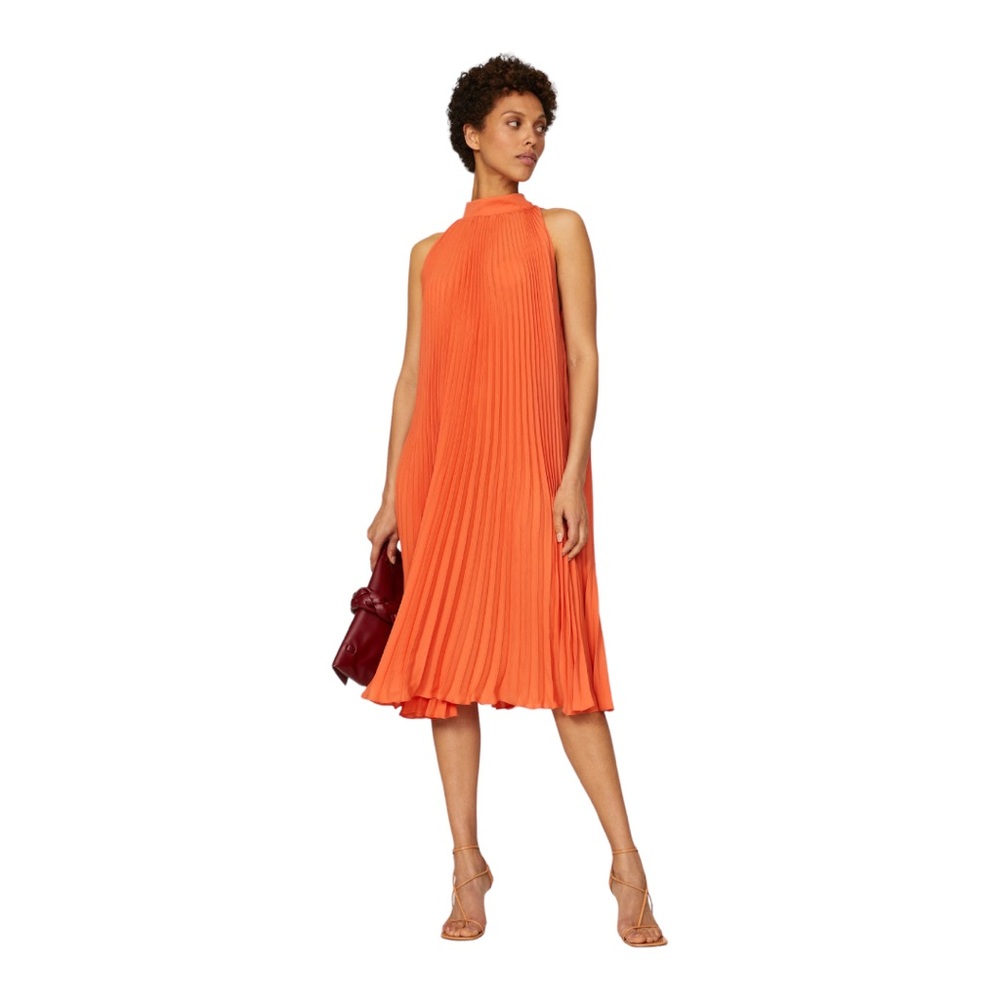 TOME Collective Orange Sleeveless Mock Neck Pleated Dress Size Small